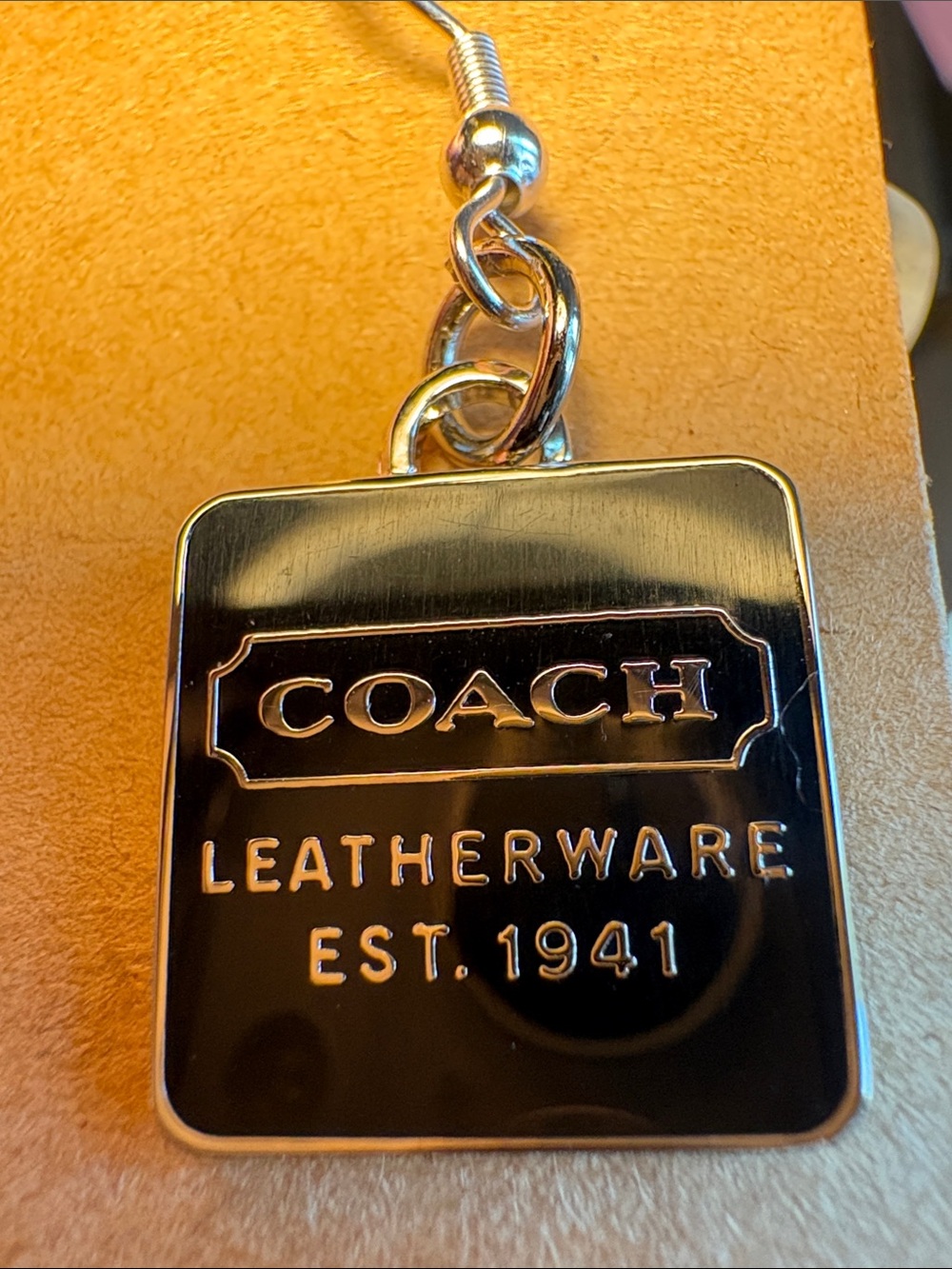 Coach Black Square Logo Drop Earrings with Silver Hardware - Picture 3 of 4